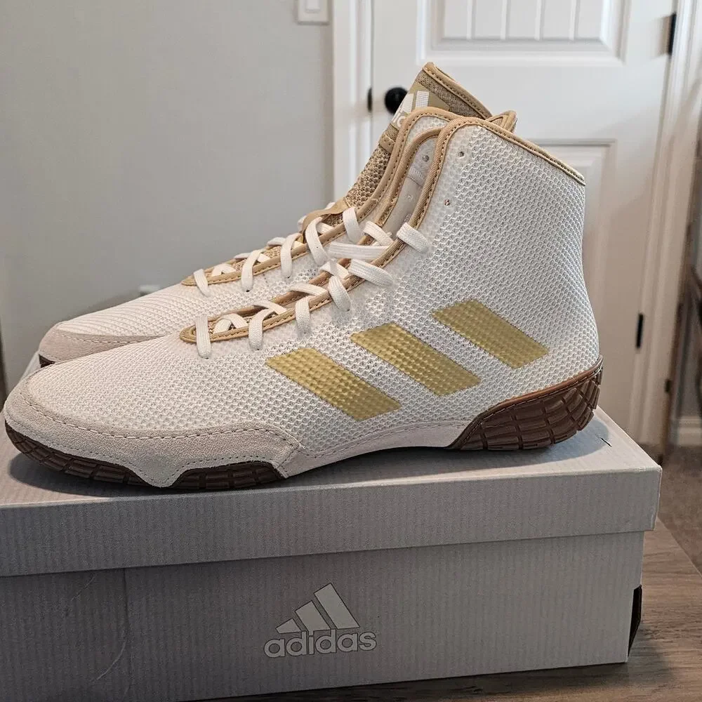 Adidas Tech Fall 2.0 Wrestling Shoe Men Sz 12 White Gold Suede Stability Support - Picture 4 of 9